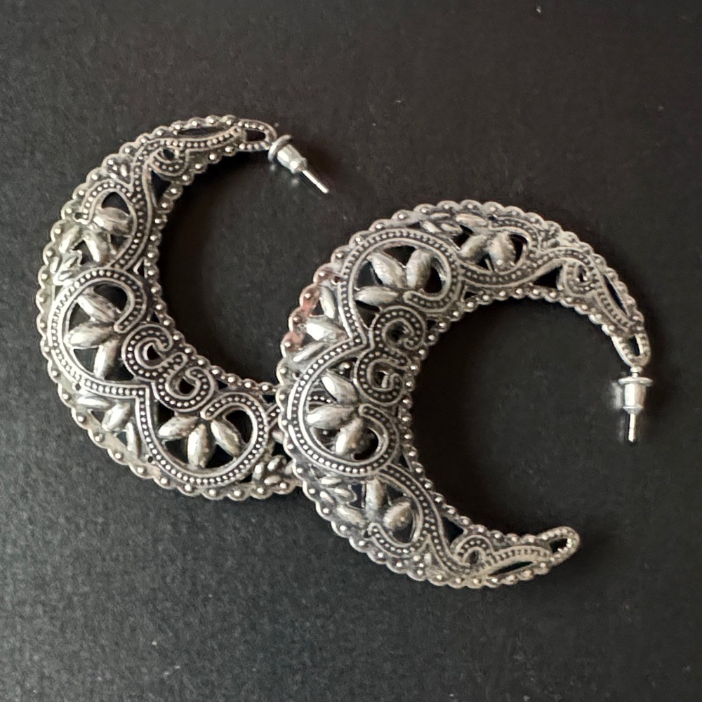 Elegant Silver Crescent Earrings